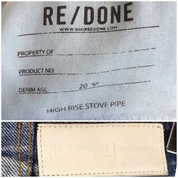 Re/Done Levi's High Rise Stove Pipe Medium Vain Upcycled Raw Hem Crop Jeans READ - Picture 9 of 14